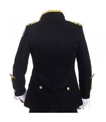 Men Golden Lining Drummer Gothic Jacket Steampunk Black Jacket Hussar Jacket